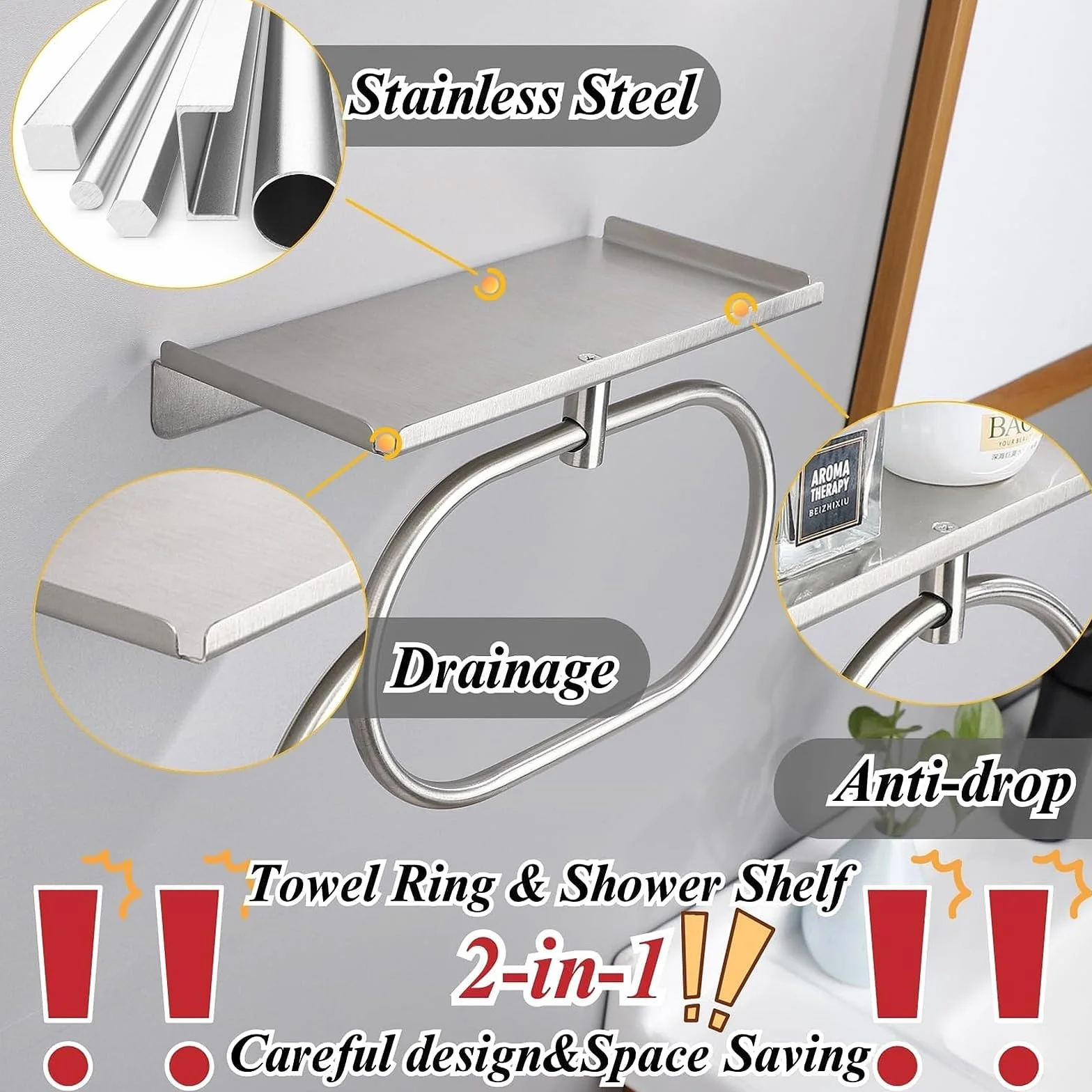 Anillo de Toalla de Acero Inoxidable 304, Toallero de Anilla Montaje en Pared Autoadhesivo sin Taladrar, Cepillado para Baño, Cocina (Plateado)