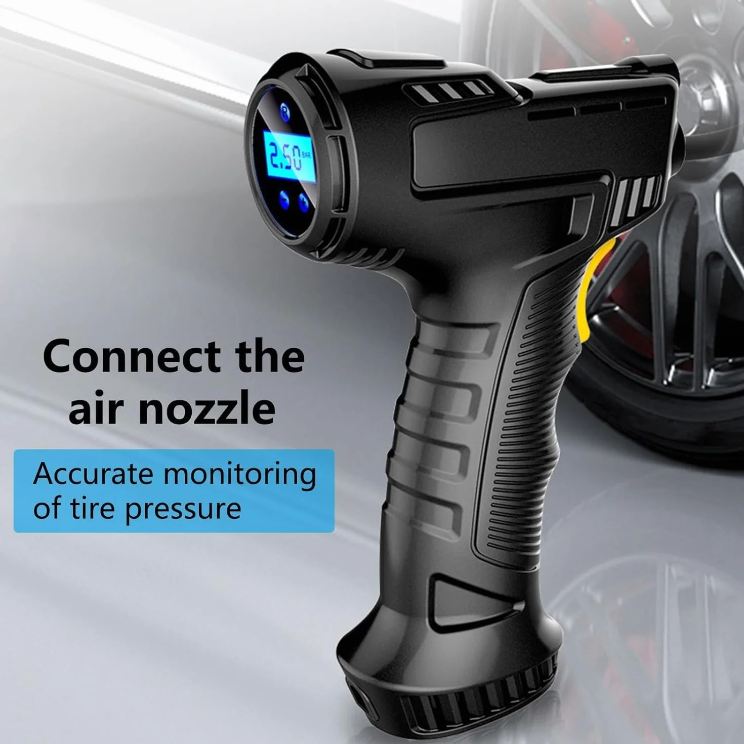 Compresor Aire Portatil 150PSI 120W - Inflador Ruedas Coche Recargable USB-C, con Pantalla LCD y Luz LED, Hinchador Electrico para Moto/Bicicleta/Balones y Etc