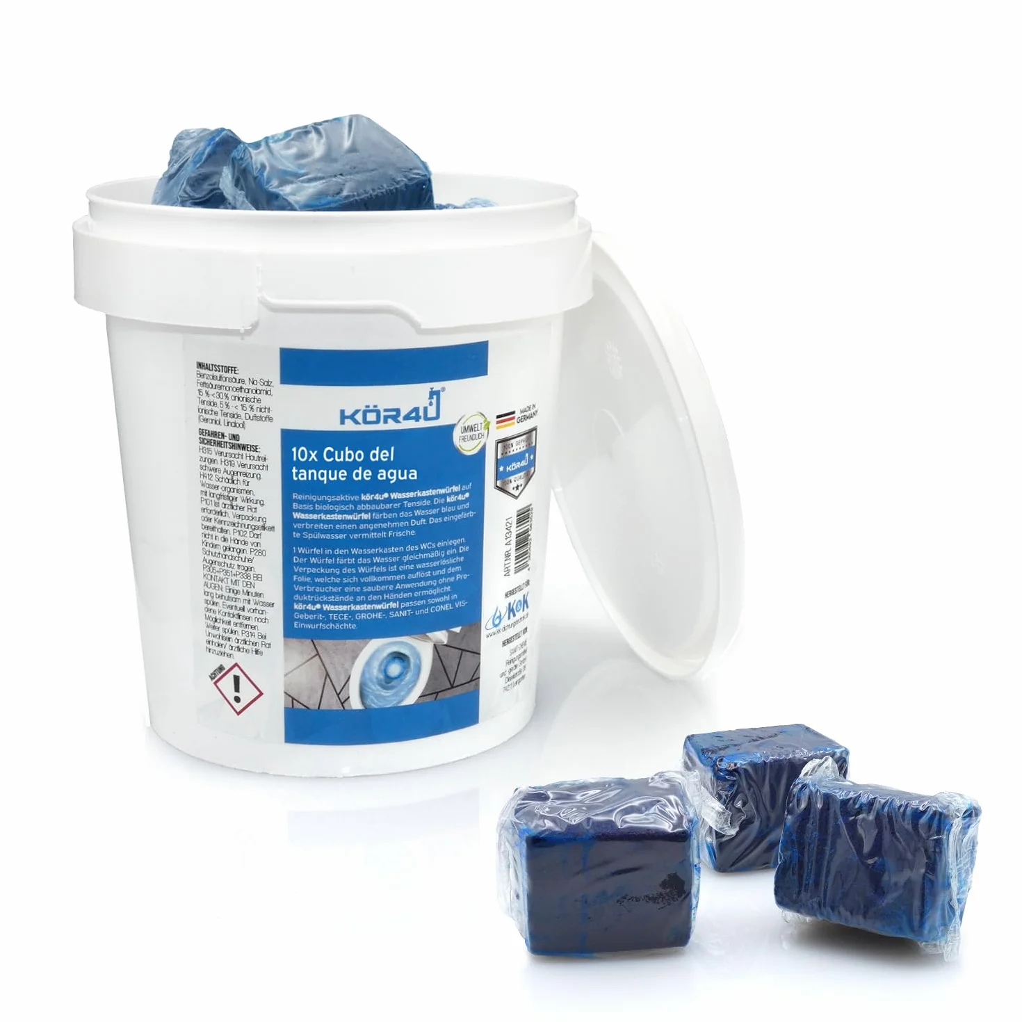 kör4u Cubo de agua pastillas de inodoro azules antical y depósitos ecológicas biodegradables