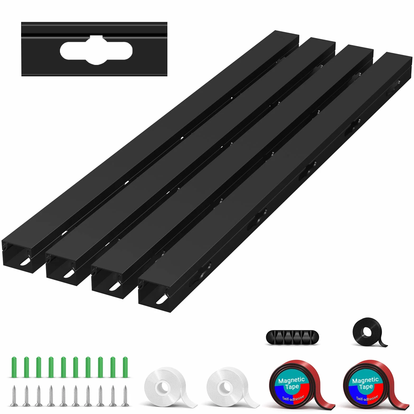 Canaletas Cables, Canaletas para Cables Adhesivas Magnetic, Organizador de Cables para Ocultar Ordenador, Mesa de Juegos, Red, TV, Cable de Alimentación (4PCS 3.5x3x40cm Negro)
