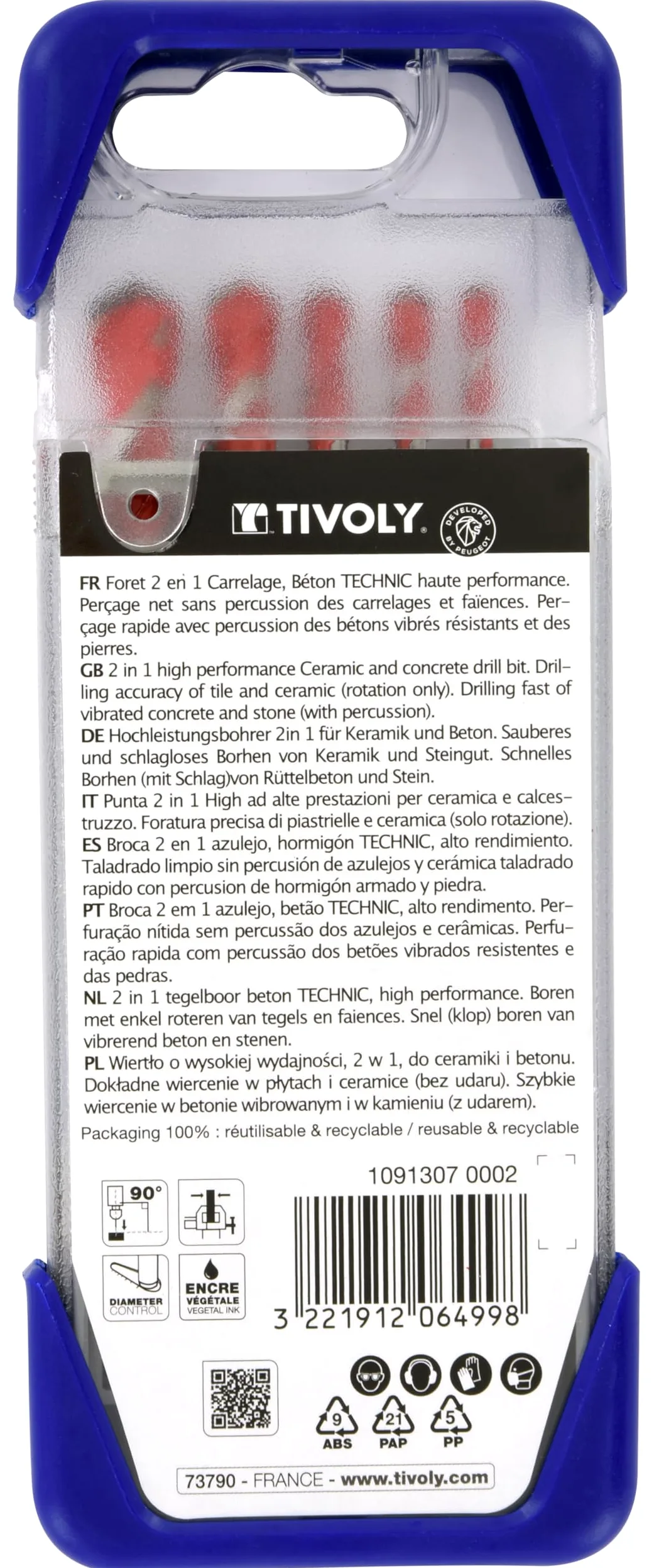 TIVOLY 10913070002 - CLIPSTER 2in1 TECHNIC Brocas 2 in 1 HORMIGON AZULEJO Ø 4-5-6-8-10 mm