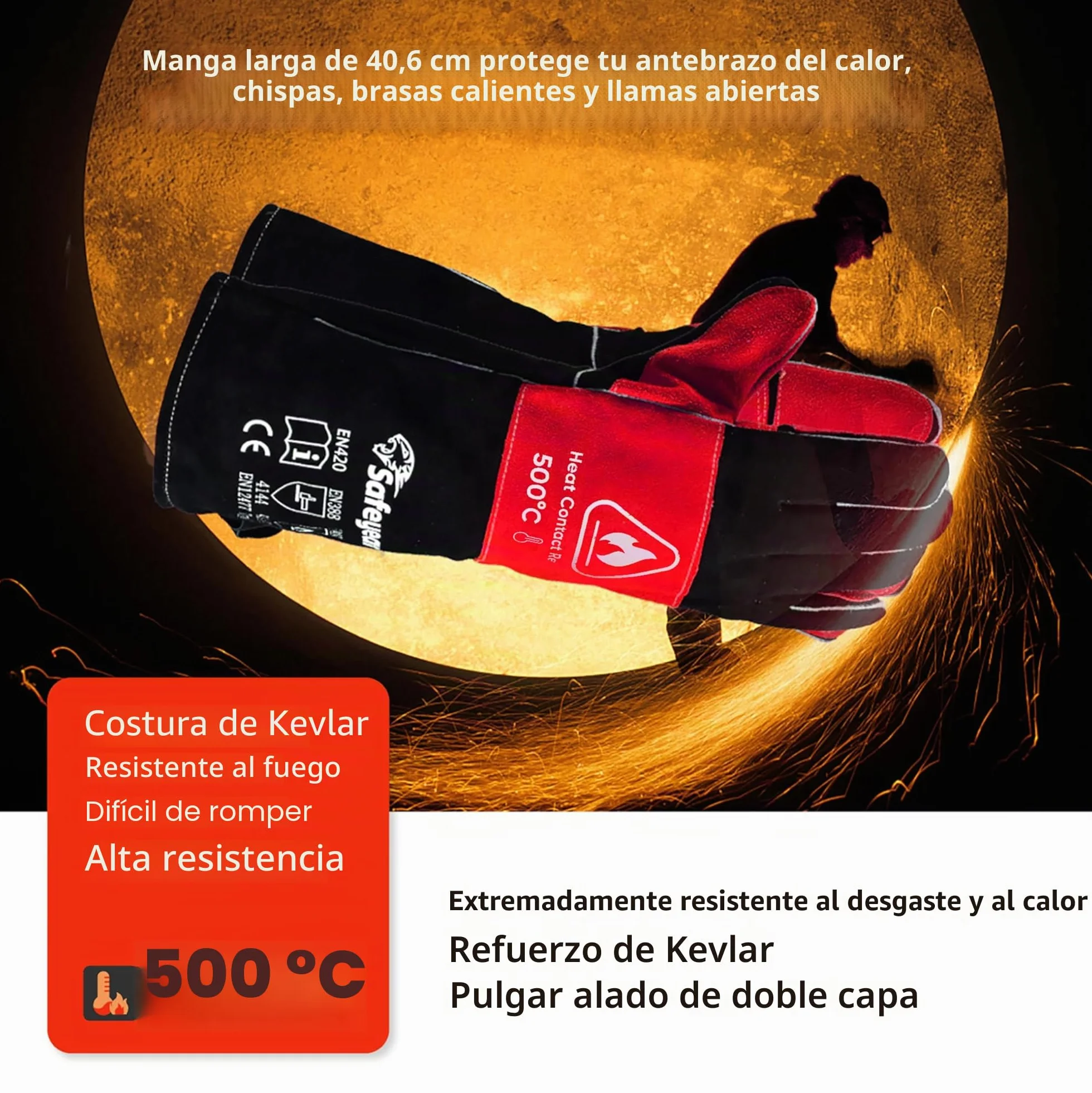 SAFEYEAR guantes soldados resistentes al calor 16 pulgadas 40 cm