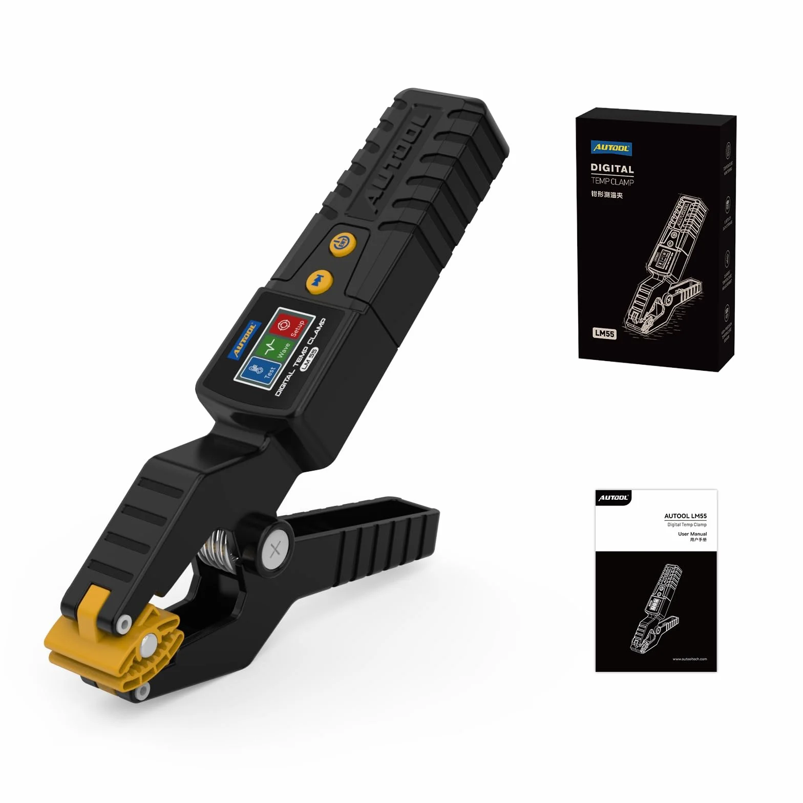 AUTOOL HVAC Pinza Digital de Temperatura, LM55 Sensor termométrico con pinza para tuberías Pinza de temperatura para mediciones en tubería Pantalla de forma de onda retroiluminada HD
