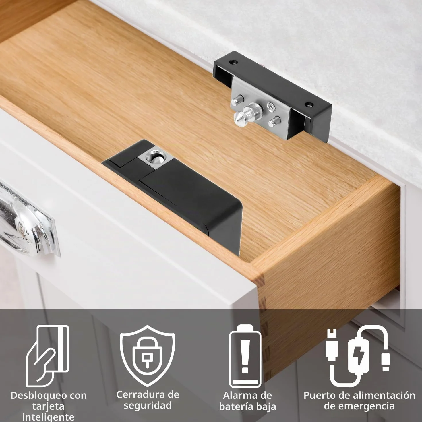 Cerradura de cajón RFID QWORK, Cerraduras ocultas para armario, Negro