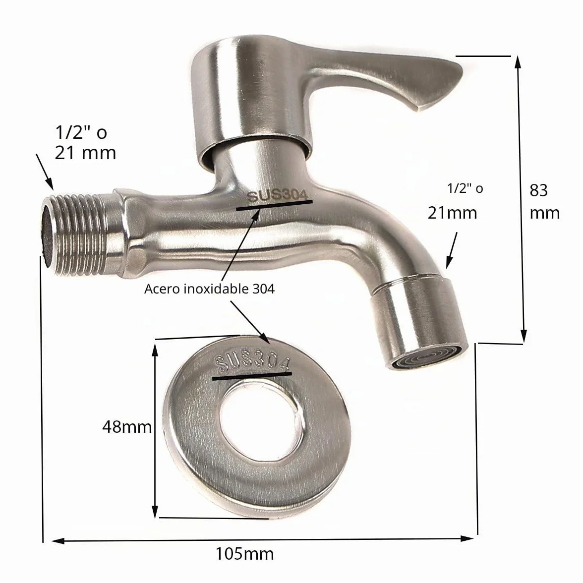 Grifo de Acero Inoxidable Fundido 304 1/2'