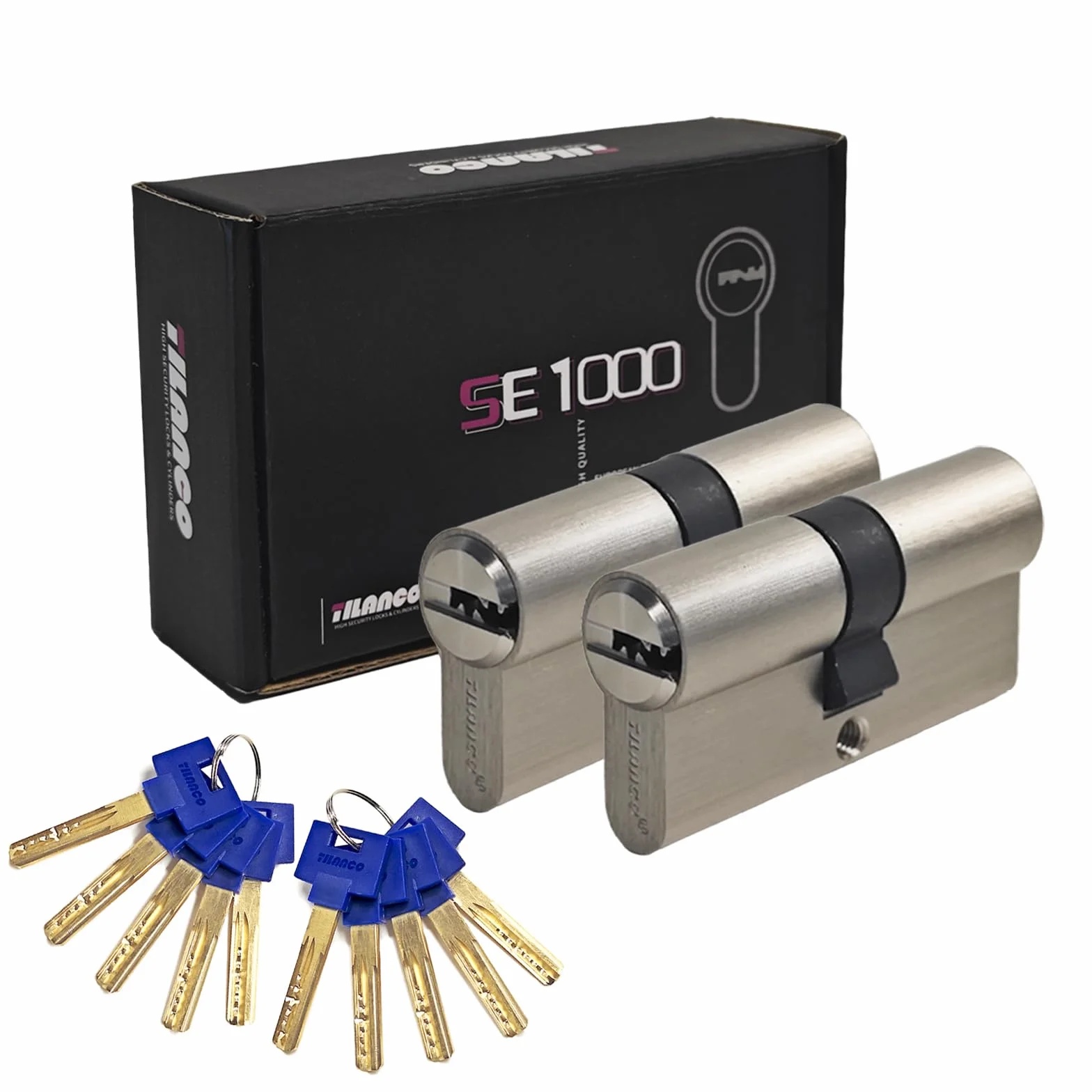 Cilindro de cerradura macizo con llave igual, juego de 2, cilindro de cerradura 30/30 latón con 10 llaves - Longitud: 60 mm, A: 30 B: 30 - SE1000