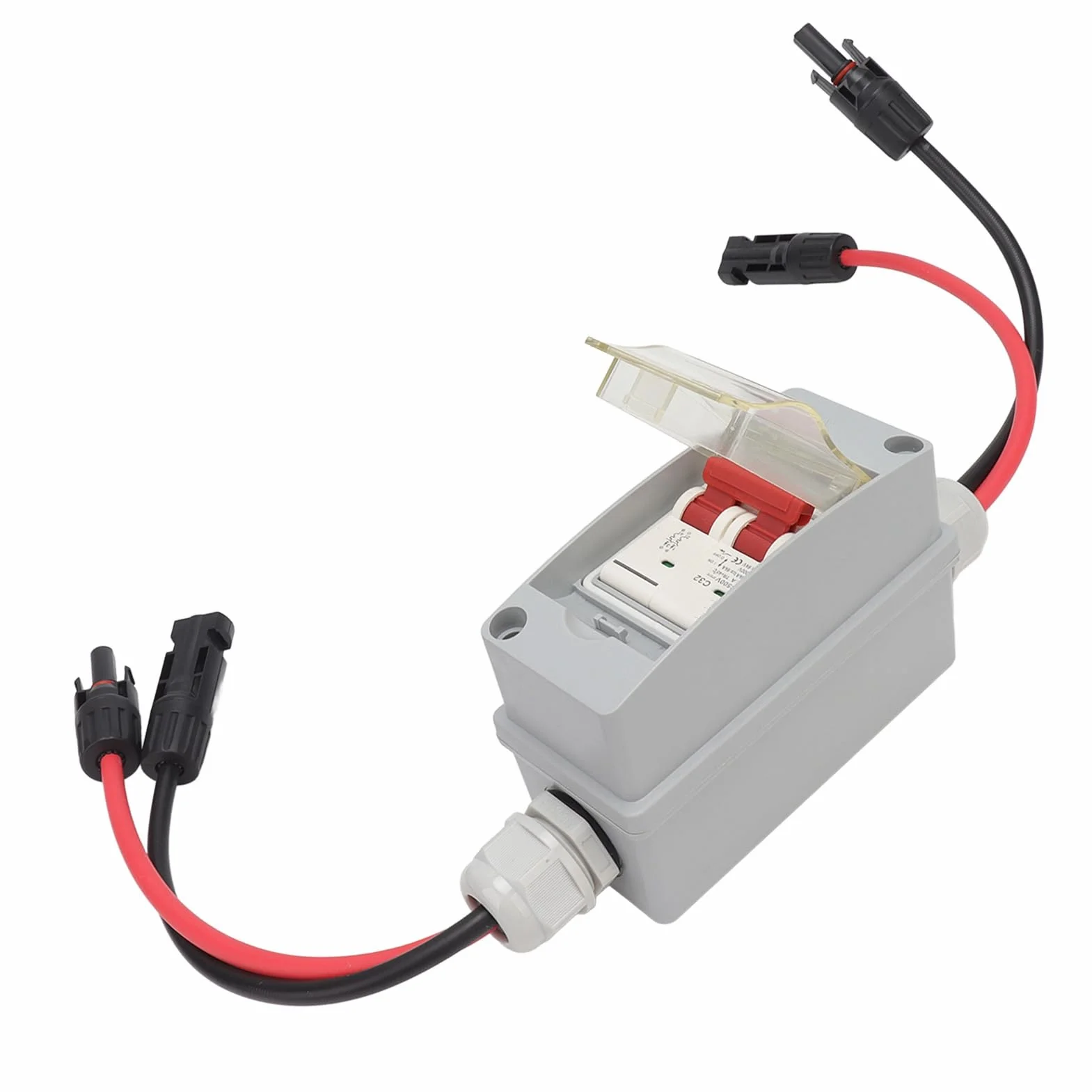 Caja de Distribución de Disyuntores 2P MCB DC 500V 32A Interruptor de Desconexión con Disyuntor a Prueba de Agua IP65 para Sistemas Solares, Hogar, RV (Con cable y conector