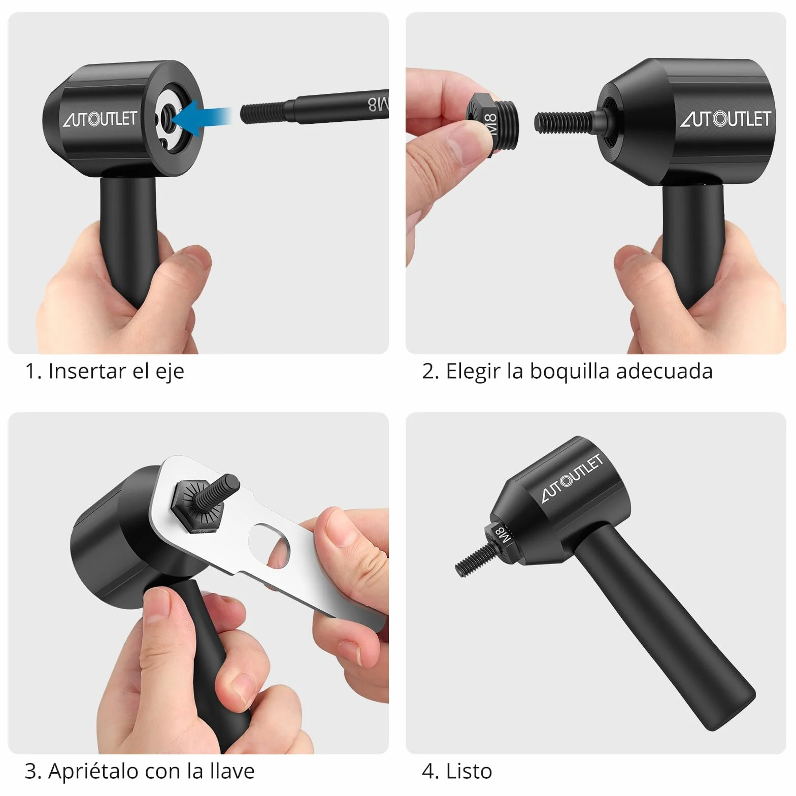 AUTOUTLET Adaptador de Remachadora para Taladro, 5 Mandriles Reemplazables M3-M8, Compatible con Tuercas de Aluminio y Acero (Negro)