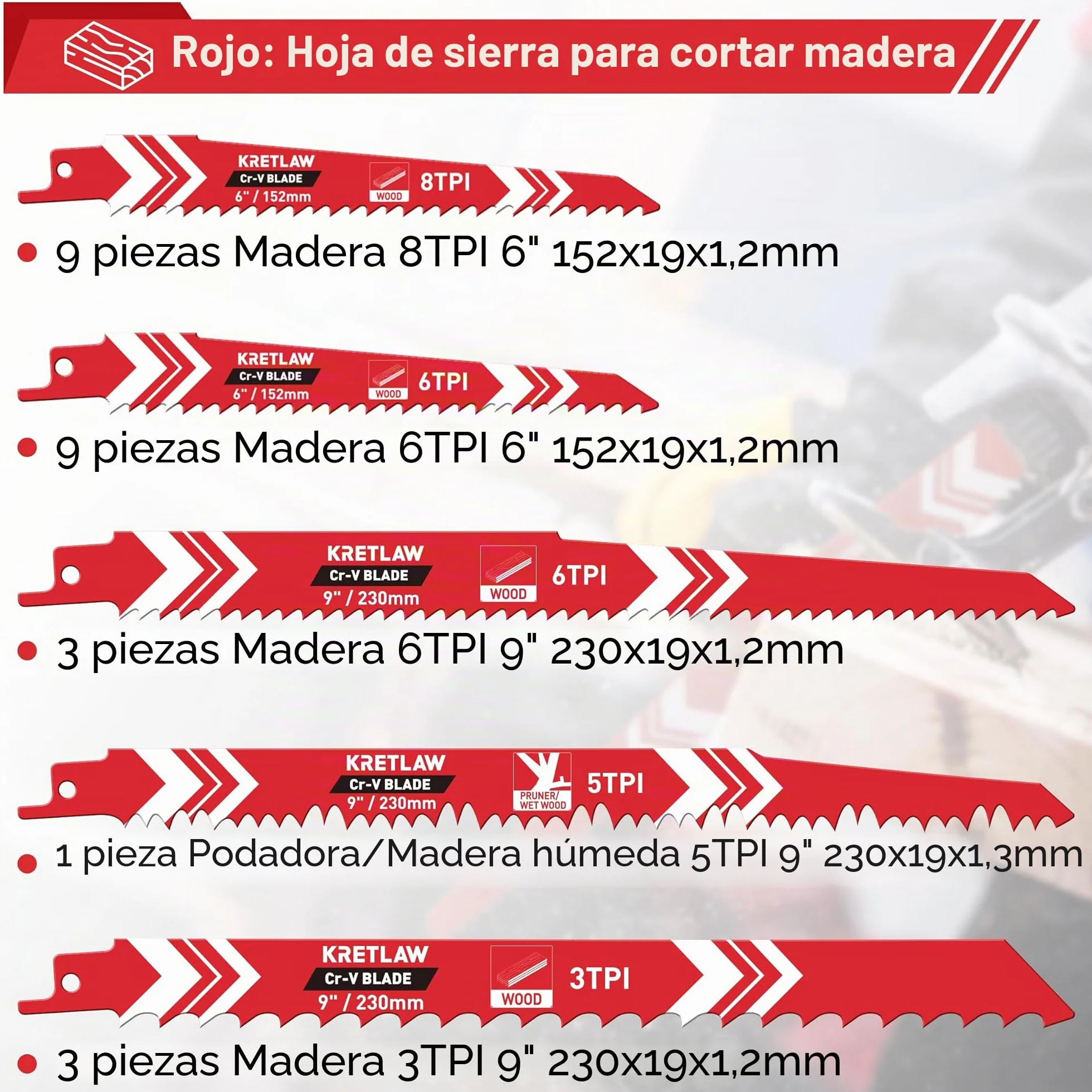 KRETLAW Juego de 36 hojas para sierra sable, hojas de repuesto Cr-V/Bi-metal para poda de árboles, madera, metal y plástico, con estuche