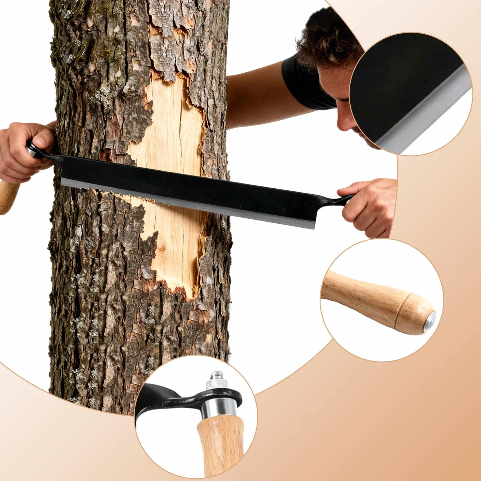 GBKDQQ Cuchillo de tracción para madera: cuchillo de tracción multifuncional de 8 pulgadas con mangos de madera, cuchillo de tracción, arrastre para tronco de árbol, cuchillo de pelar para trabajar la