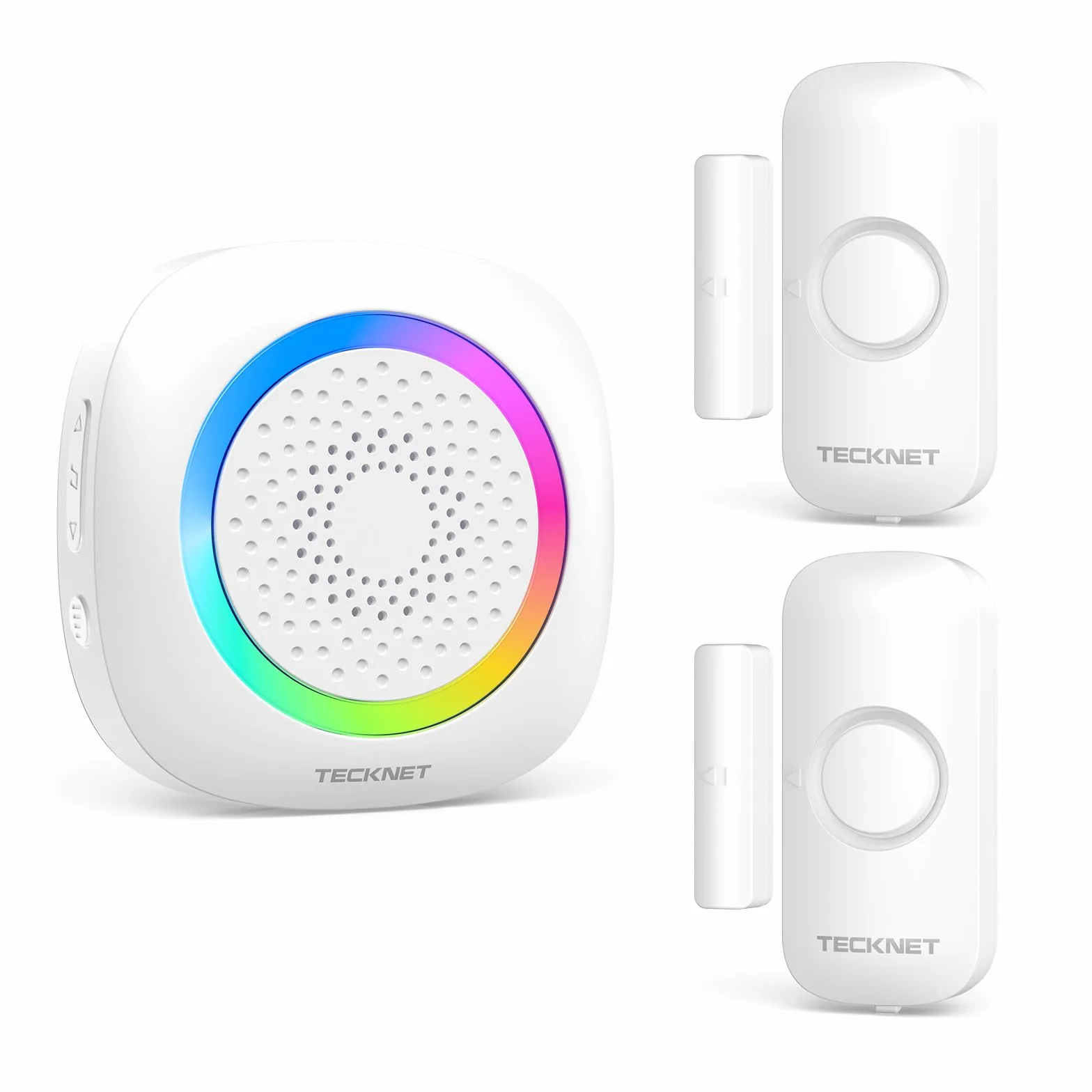TECKNET Alarma Casa con Timbre Y Sensor Apertura Puerta Magnético, 2*Sensor | Alcance de 300m, 61 Melodías, Indicador RGB, Sistema de Seguridad para Hogar, Tienda u Oficina