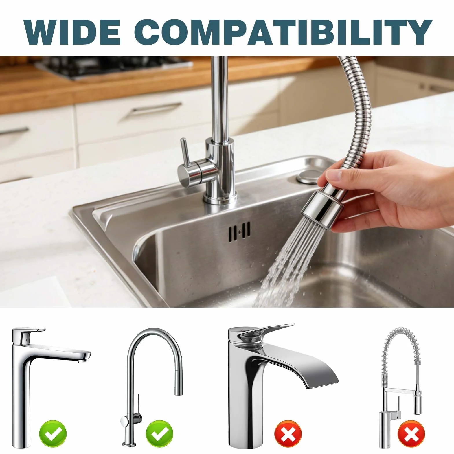 Alargador Grifo Cocina 20cm de acero inoxidable, Extensor Grifo Cocina, Adaptador Extensor Grifo Flexible 360º para Mayoría de Grifos de Cocina y Baño