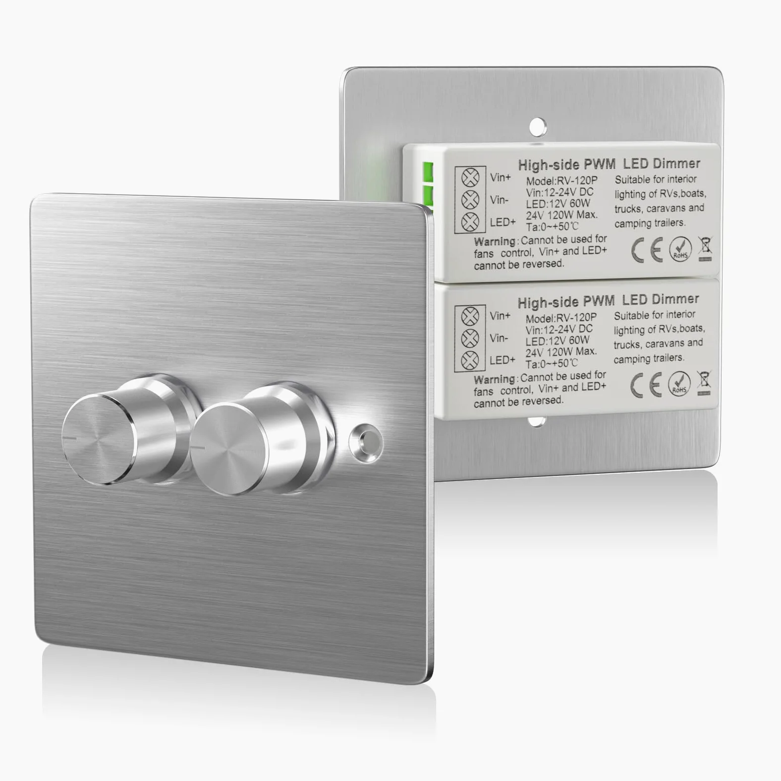 Dimmer Schalter 12V-24V RV Doppeldimmer 120W 5A PWM 2Gang Drehbar für 12V LED-Leuchten im Wohnmobil/Caravervan/Boot/LKW
