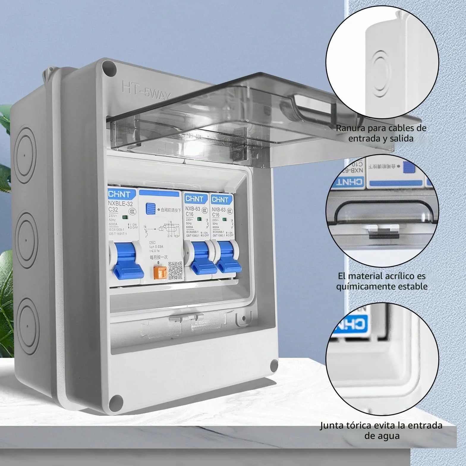 Caja de fusibles empotrada, distribuidor pequeño con interruptor fi, AC 32 A, IP65 resistente al agua, interruptor de separación AC 16 A+160 A para casa y oficina