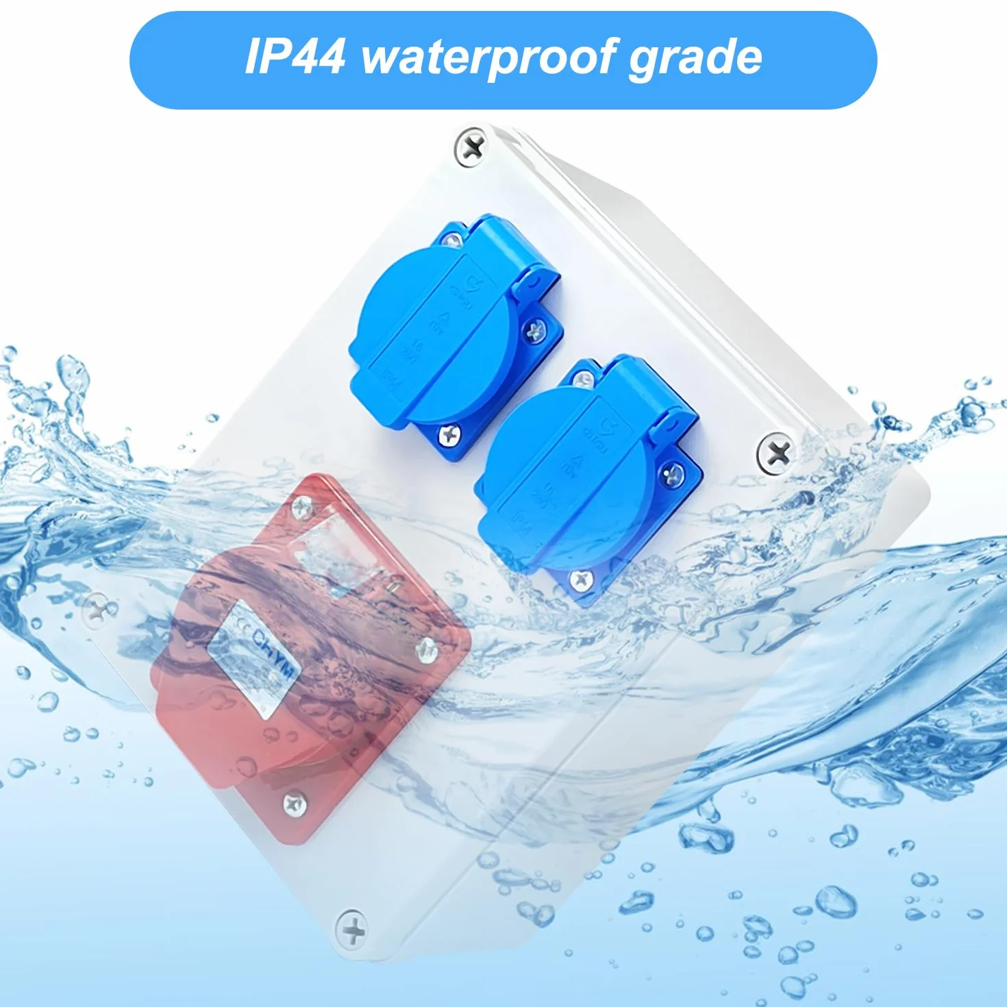 Distribuidor de Corriente 16A 5P, 220V Enchufe Pared Cuadro Electrico, Caja Eléctrica con Toma Exterior Impermeable IP44, para Interior/Exterior, Talleres y Fábricas