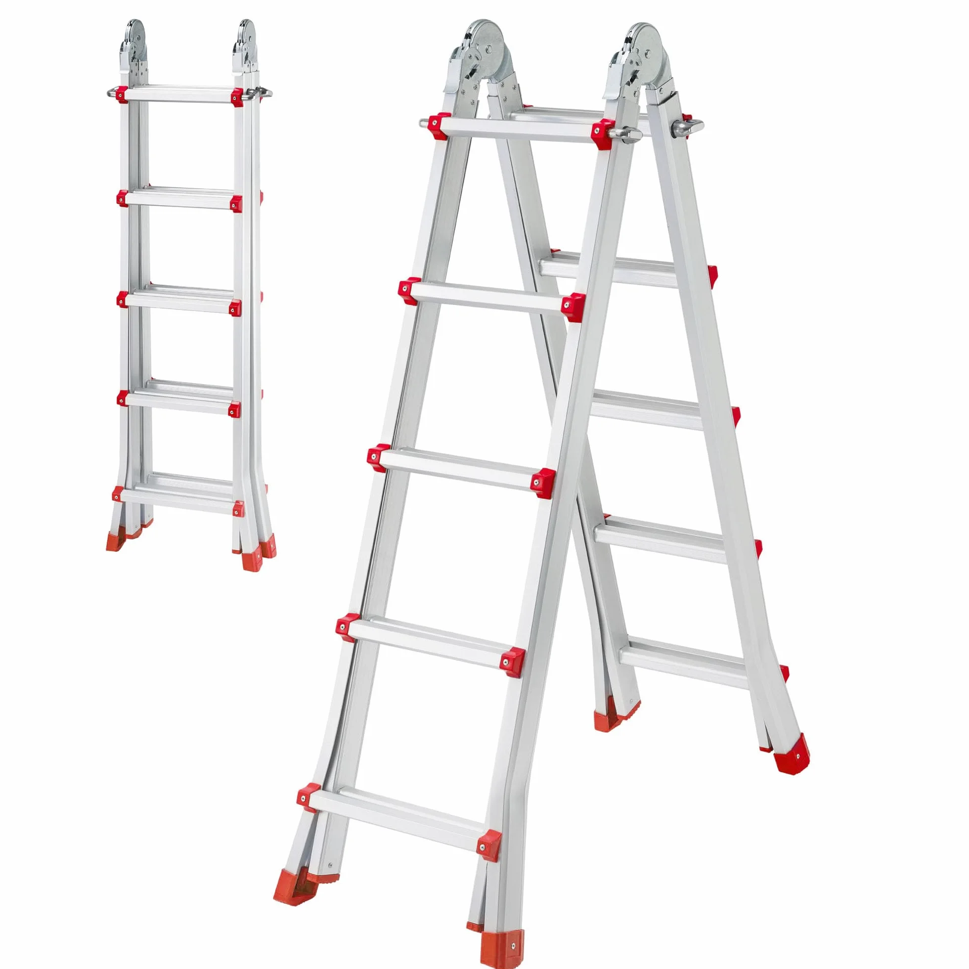 Escaleras Plegables Aluminio, Escalera Plegable, Escalera telescópica, Extensible en 4x5 (10+10 escalones) 5,10 Metros desplegada y 2,55 Metros en Tijera, válida hasta 150 kgs. con Normativa EN131