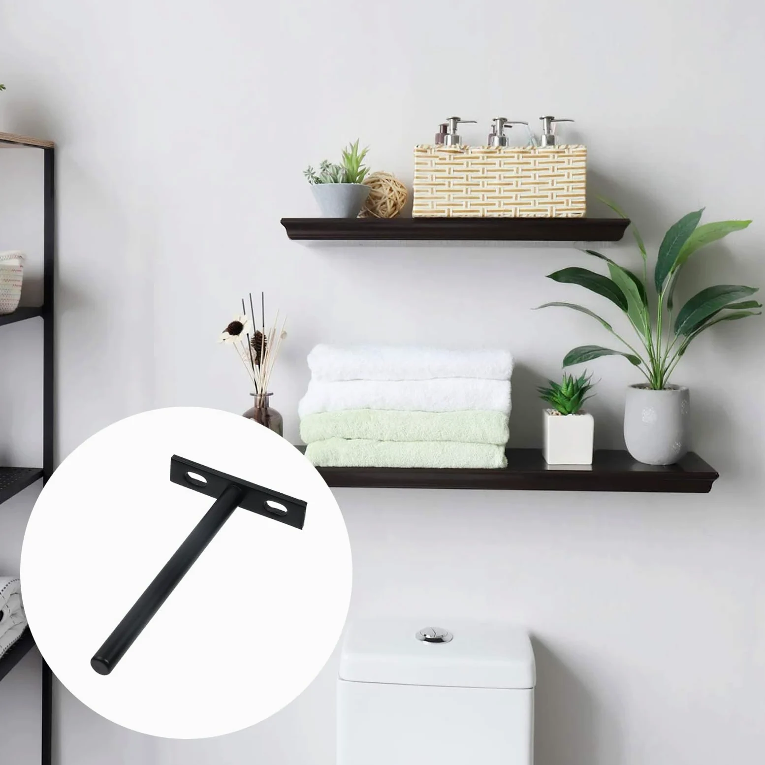 Antrader Soportes flotantes de acero sólido de 5 pulgadas, 6 soportes de estante ciego (grande) soporte de estante flotante oculto para estantes de madera flotantes, negro mate
