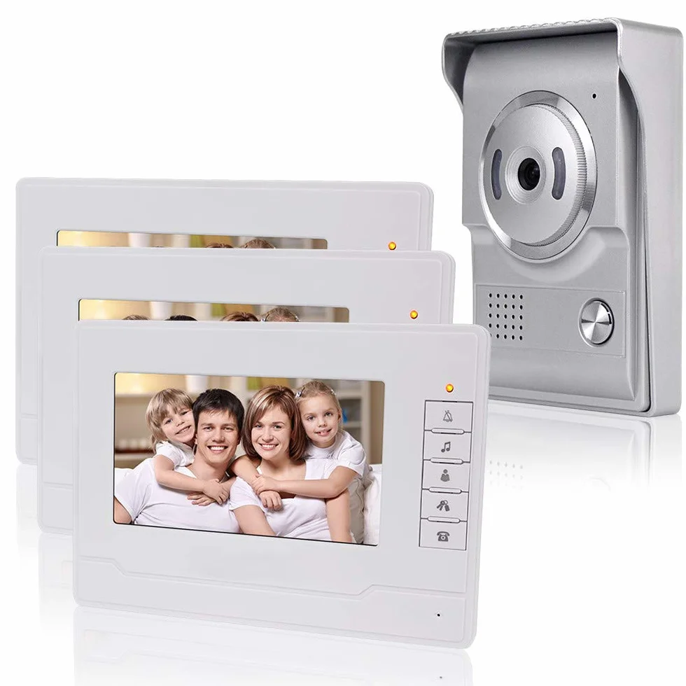 KDL Nuevo Diseño Sistema de Intercomunicación de Video Inteligente el Hogar Timbre de video de 7 pulgadas puerta teléfono, Cámara impermeable al aire libre con monitor para el hogar (3 Monitor)
