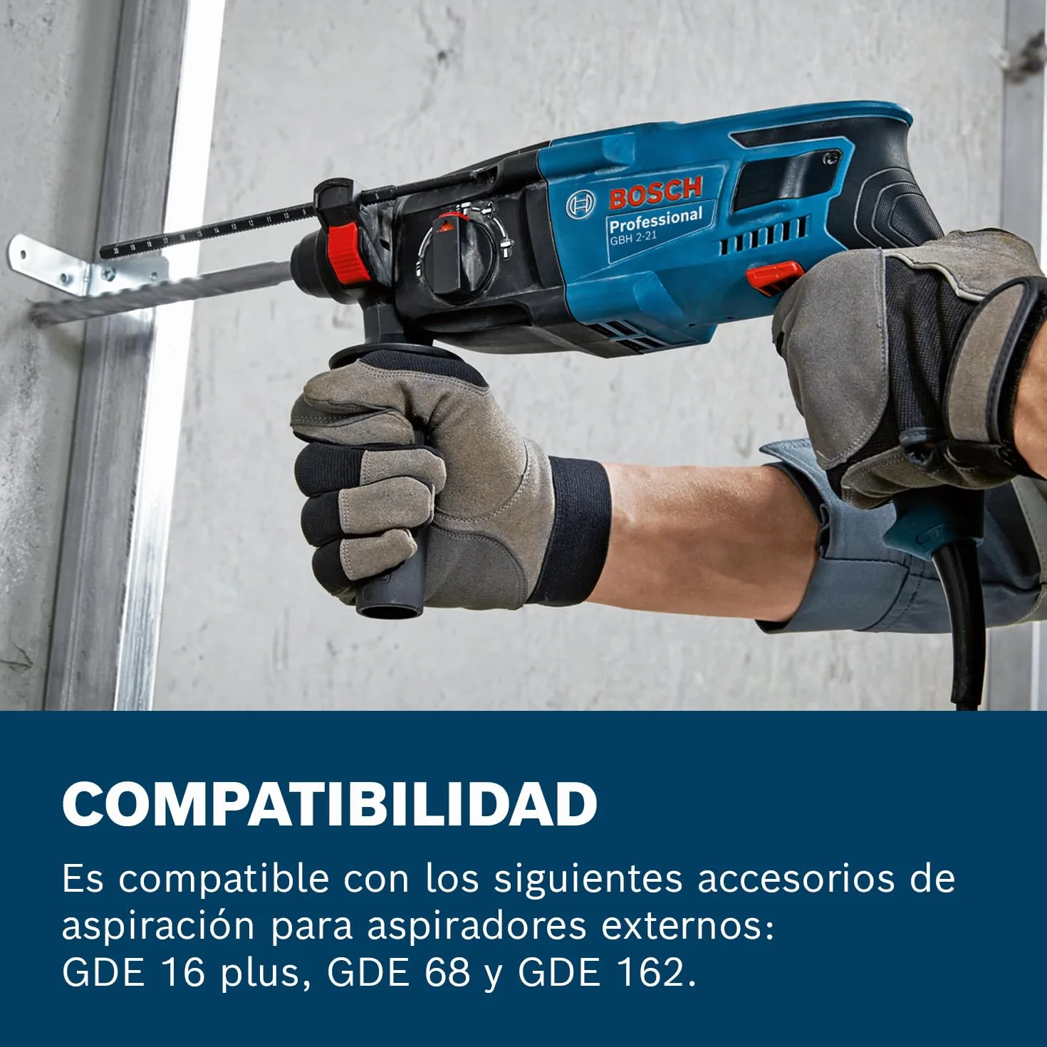 Bosch Professional martillo perforador GBH 2-21 (con SDS plus, incl. empuñadura auxiliar, paño para la máquina, profundidad retráctil, maletín)
