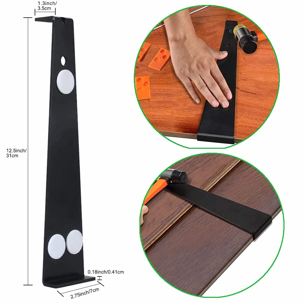 Kit de instalación de suelos de madera laminada con 40 espaciadores, mazo de doble cabeza, bloque de roscado y barra de tracción (naranja)