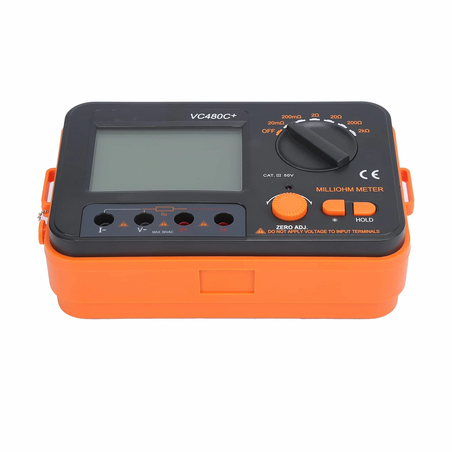 VC480C Probador Digital de Miliohmímetro 6 Rangos Medición Baja Resistencia CC 4 Cables Pantalla LCD Grande Portátil