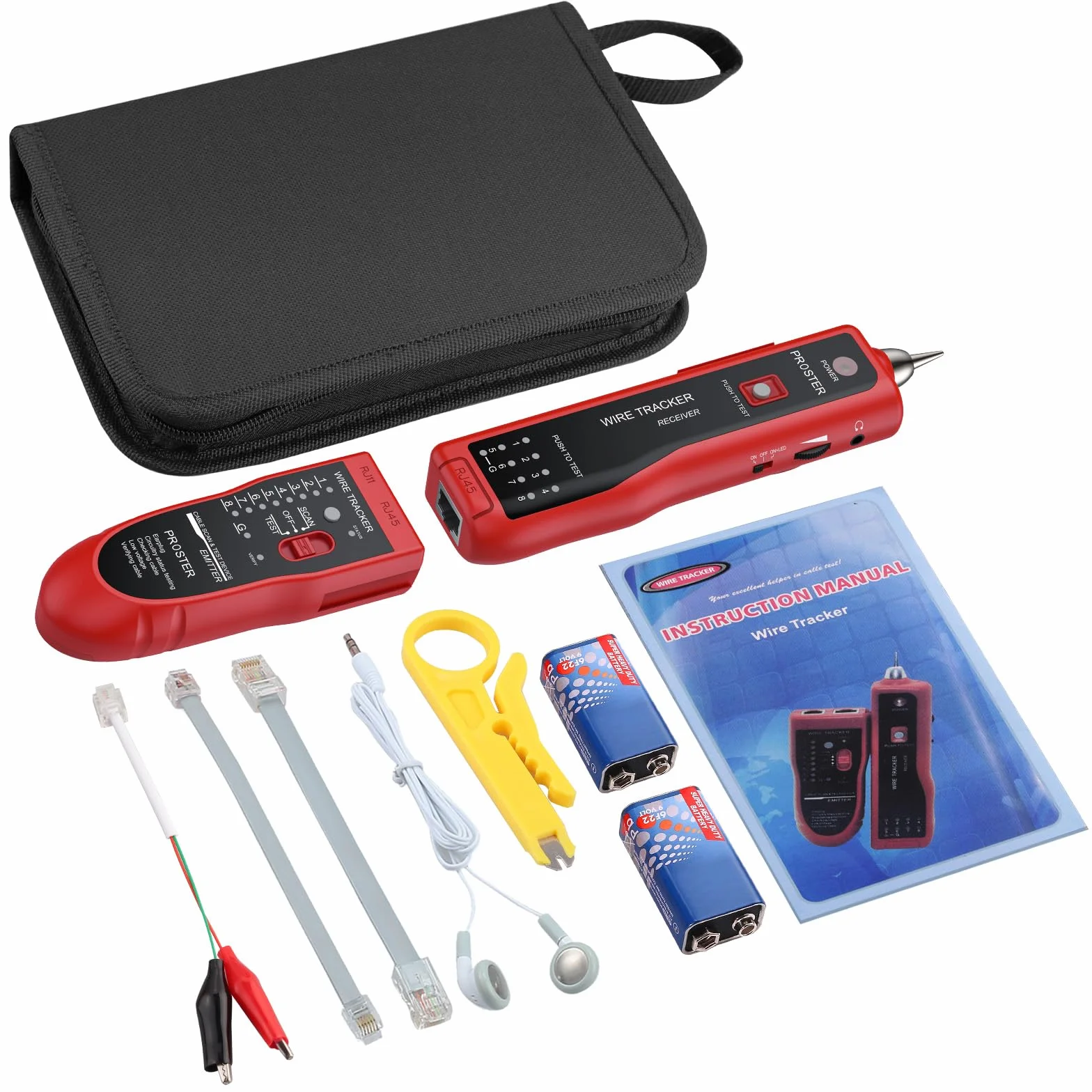 Proster Comprobador de Cables RJ45 RJ11 con Pelacables Tester de Red LAN Ethernet - Rojo
