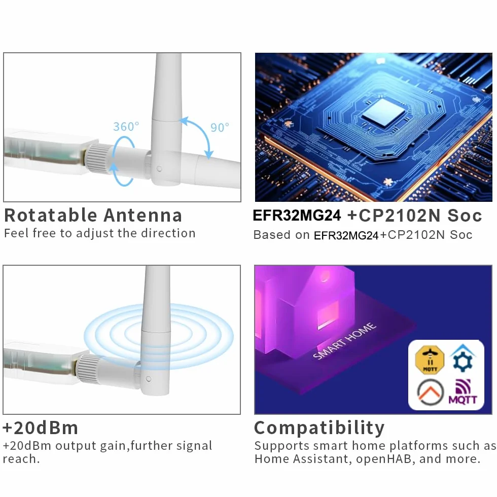 SMLIGHT SLZB-07MG24 Zigbee 3.0 - Adaptador mini USB para coordinador Zigbee2MQTT, Home Assistant, ZHA