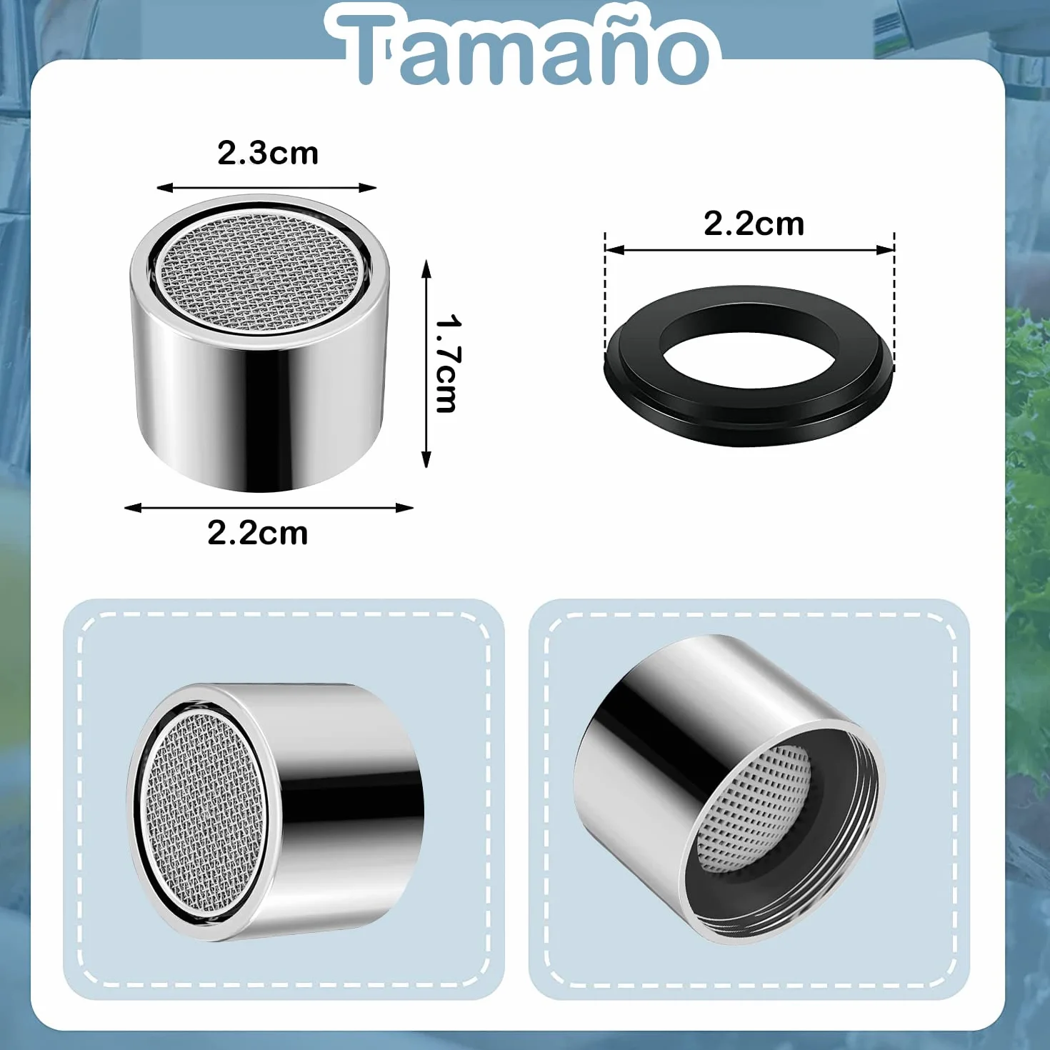Aireador Grifo 22mm Rosca Interior Hembra M22, Filtro Grifo Recambio Lavabo Boquilla Ahorro Agua