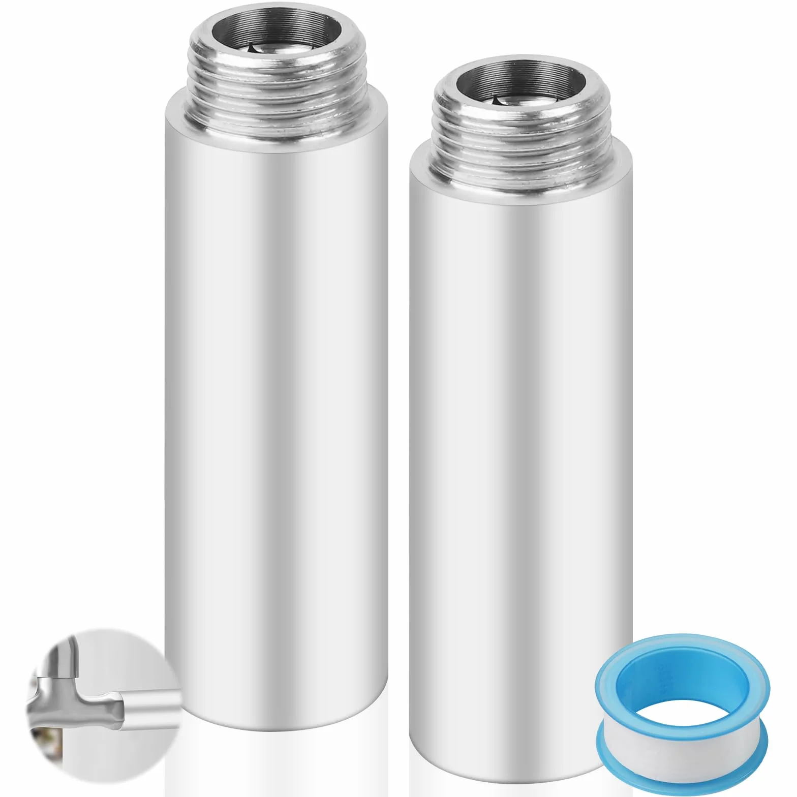 2 extensiones de grifo de 1/2 pulgadas de 80 mm de acero inoxidable, extensión de cabezal de ducha, extensión de conexión de agua para grifos, válvulas angulares y cabezales de ducha