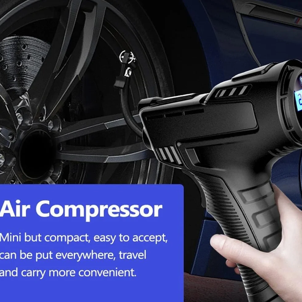 Compresor Aire Portatil 150PSI 120W - Inflador Ruedas Coche Recargable USB-C, con Pantalla LCD y Luz LED, Hinchador Electrico para Moto/Bicicleta/Balones y Etc