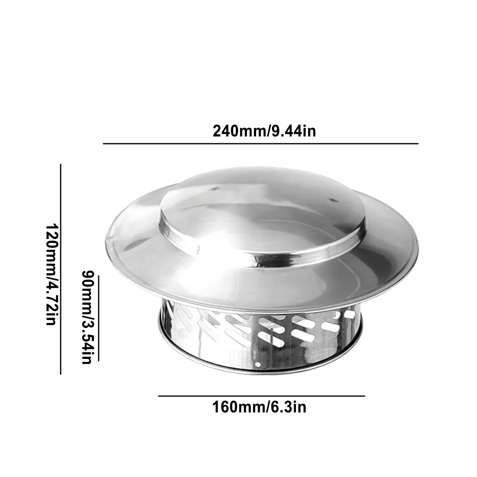 Tapa de Chimenea, Ø 160 mm Sombrero de Conducto de Humo de Acero Inoxidable