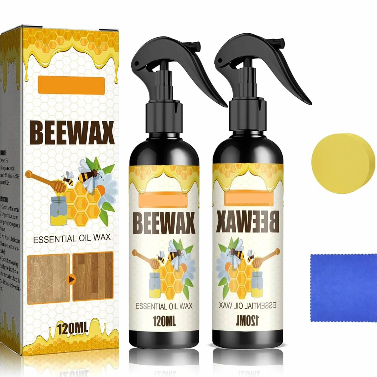 Spray de Cera de Abeja Micromolecularizada Natural,Cera de Pulido Multiuso,Limpiador de Ceras de Abeja,Abrillantador de Muebles de Ceras de Abejas,Pulimento Para Muebles En Wax Abejas,120ML*2 Piezas