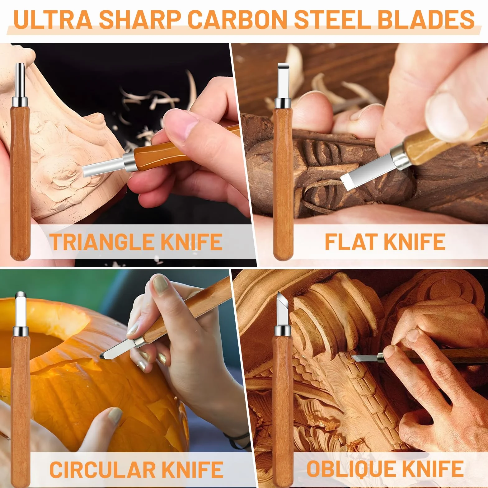 DBREAKS 24 Piezas Tallar Madera Gubias, Kit de Herramientas para Tallar Madera, con Guantes Anticorte, Madera para Tallar, Para Principiantes Y Profesionales