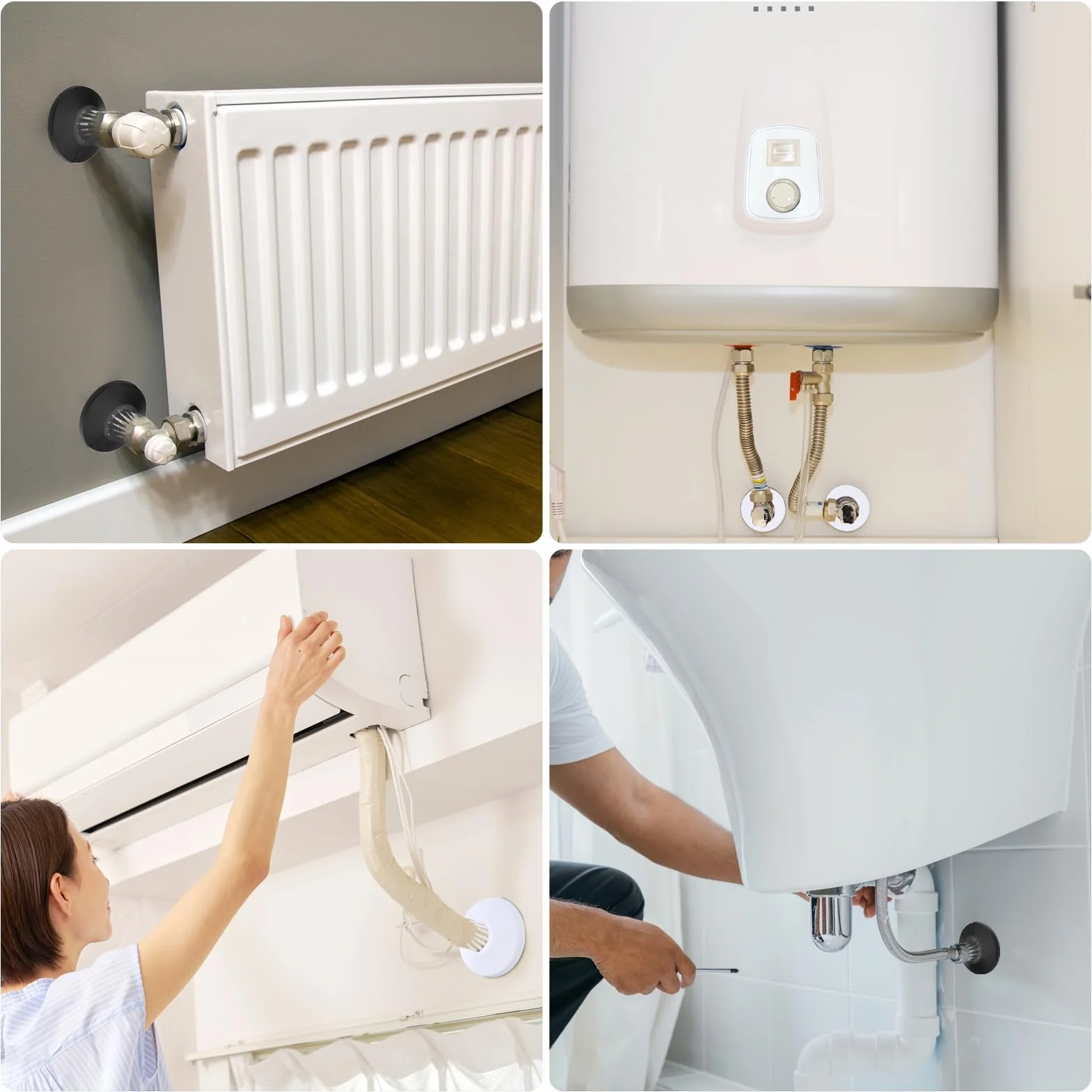 PATIKIL Cubierta de Tubería de Agua para Decoración Ajuste 0.55"-1.14" (14-29mm), 8 Piezas de Brida de Tubería de Agua de Plástico PP Placa de Escudo Collar, Negro