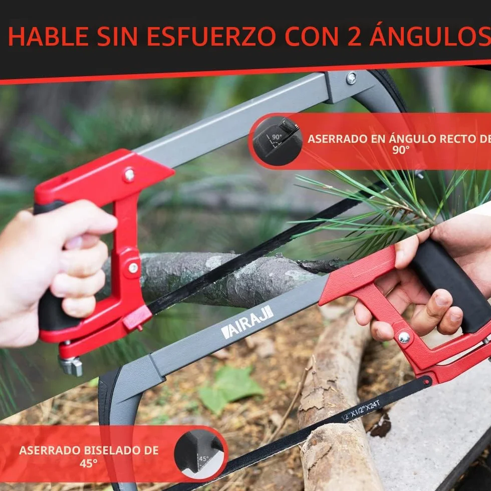 AIRAJ Sierra para Metales 300mm Ajusta la Tensión 2 Ángulos de Corte 45°/90° 10 Hojas