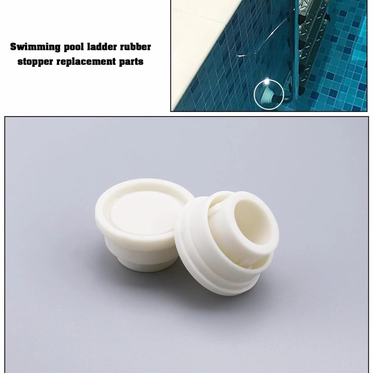 Tope de Seguridad para Escalera de Piscina,2 Piezas Suministros para Piscinas Parachoques de Escalera Blancos para Escaleras de Piscina Tapón de Goma para escaleras de Piscina