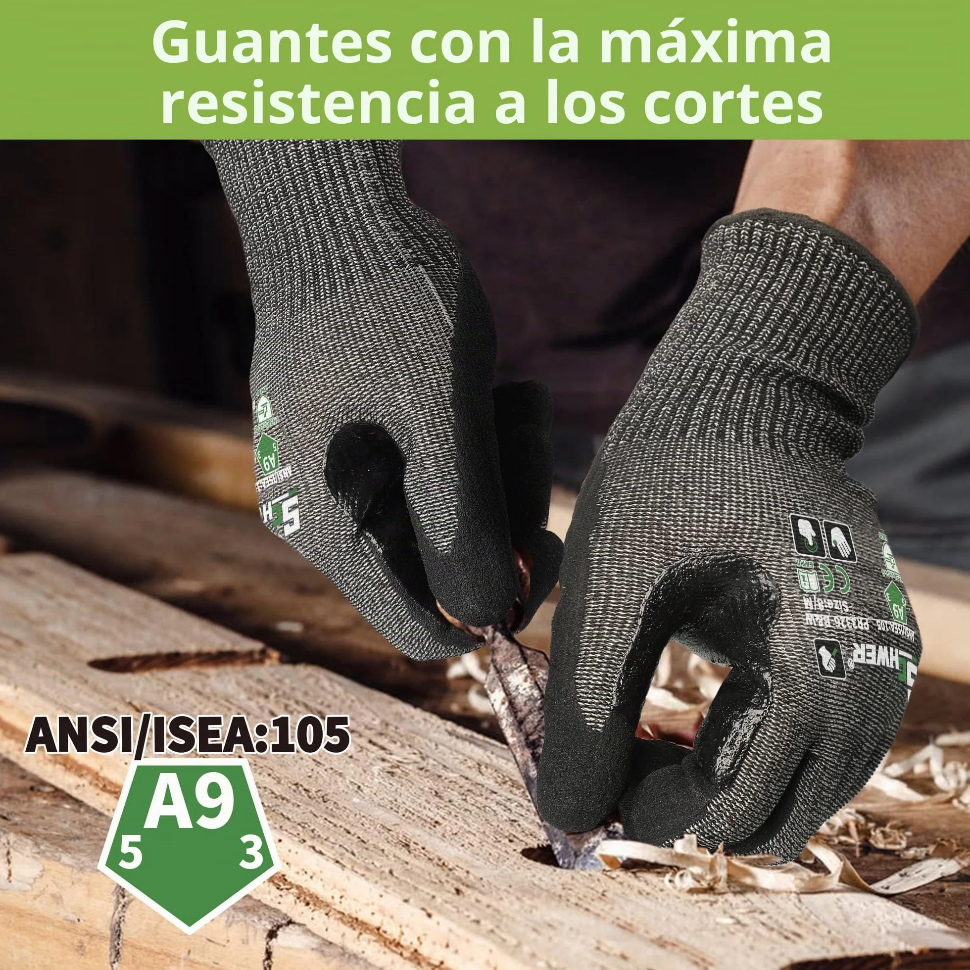 Guantes anticorte Schwer (LEVEL A9/F) duraderos para trabajo reparación automóviles fabricación vidrio grabado negro L