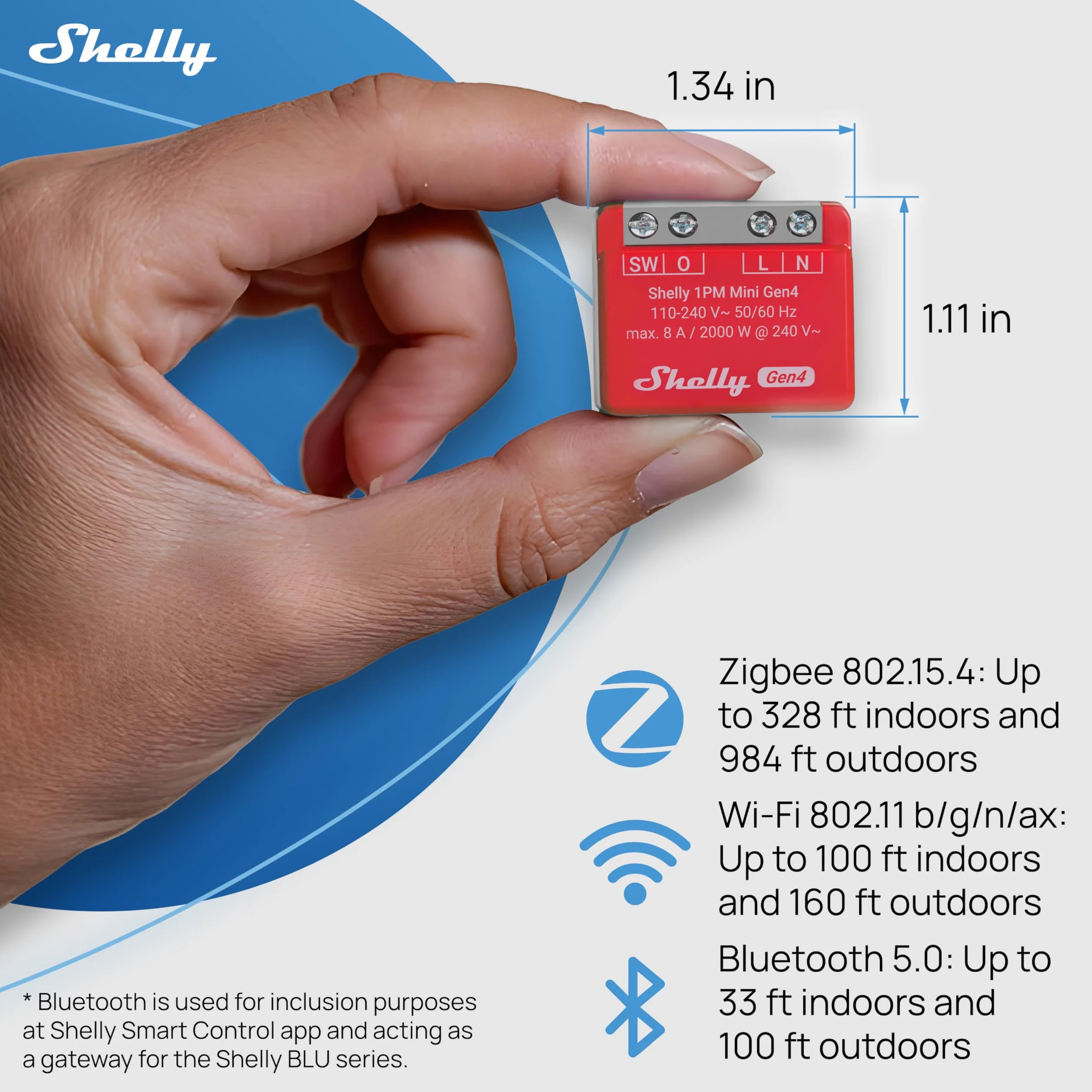 Shelly 1PM Mini Gen4 – Módulo interruptor inalámbrico Matter, Zigbee y Wi-Fi, 1 canal 8A, Medición de consumo de energía, Relé de luz, Control por app y por voz Alexa, Google, Apple HomeKit - 2 Piezas