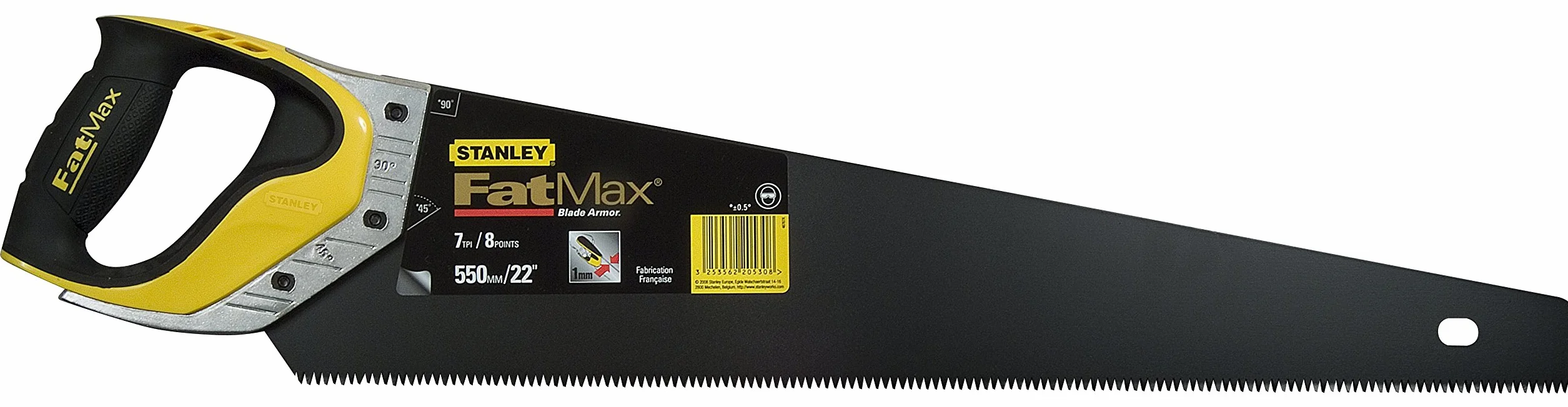 STANLEY FATMAX Serrucho Gen2, Longitud 550mmx1mm, corta hacia delante y atrás, capa de Appliflon para reducir atascos, 7 dientes por pulgada, mango ergonómico, 2-20-530