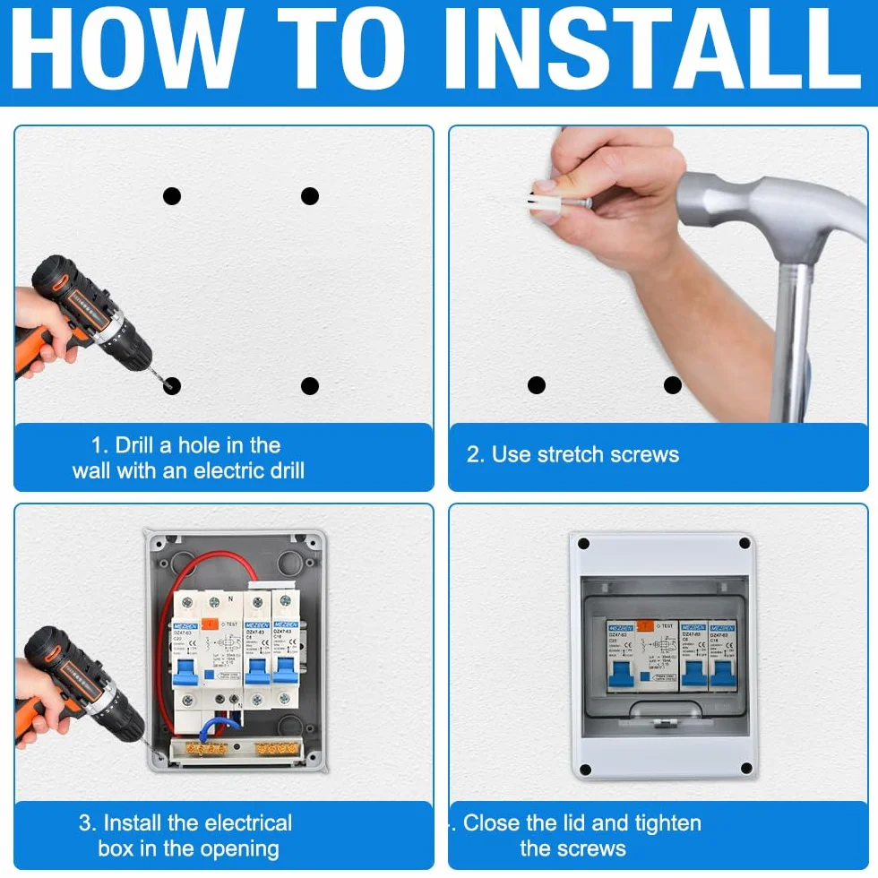 Caja Cuadro Electrico con Magnetotermico 32A, IP65 Impermeable 5 Vías Cuadro Electrico Superficie con Protección Contra Fugas, Cajas Magnetotérmicos con Interruptores Diferenciales