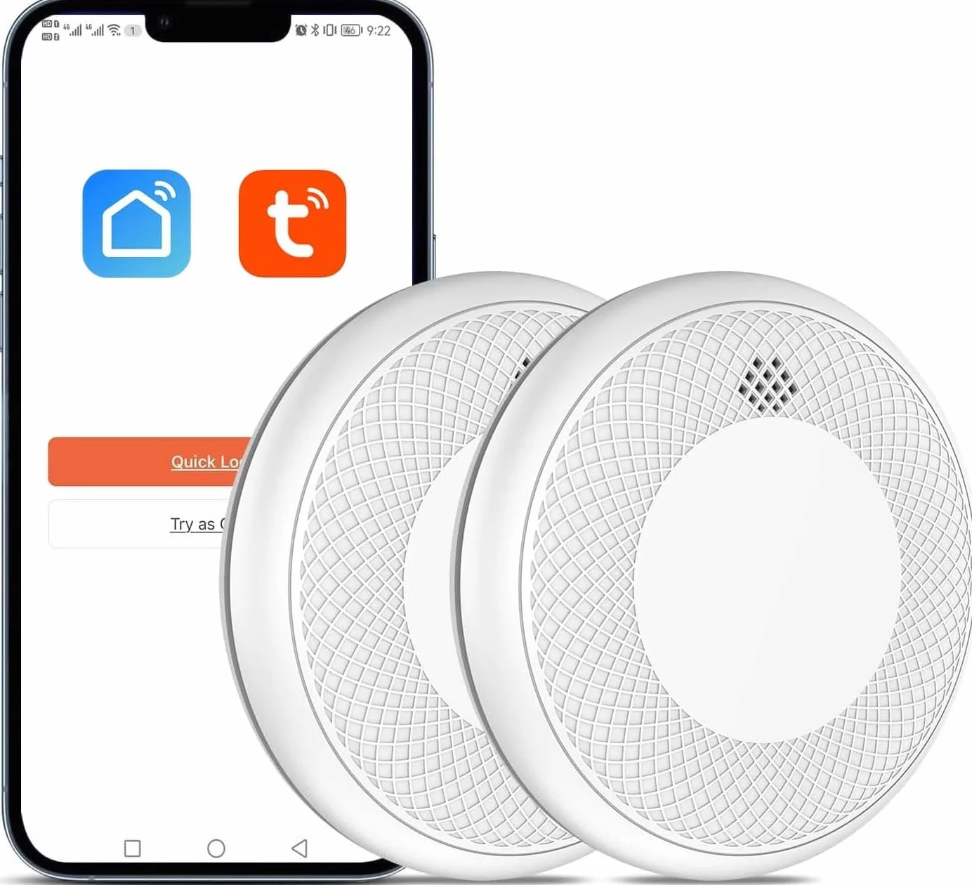 Detector de Humo Inteligente Wi-Fi 2 Piezas EN 14604 Batería 10 Años App Tuya/Smart Life
