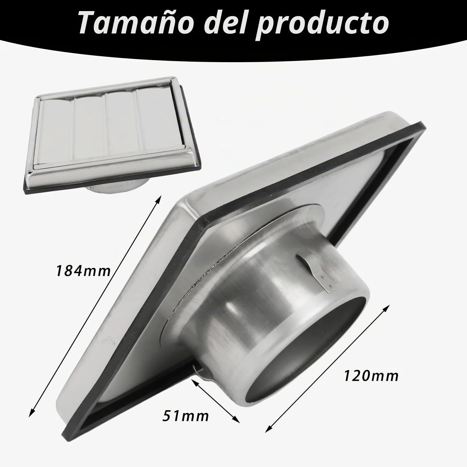 Rejilla de ventilación de acero inoxidable 304, rejilla de ventilación con válvula antirretorno, láminas y protección contra insectos, salida cuadrada 100, 125, 150 mm, tapa de ventilación de acero