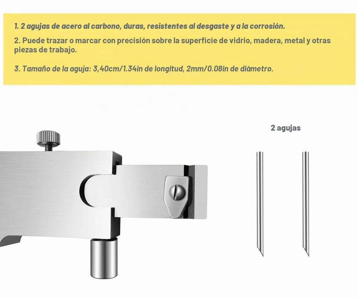 Calibrador de medición cruzado paralelo 0–20 cm (0–8 pulgadas) con 2 agujas de carburo de tungsteno/agujas, calibre de medición de acero inoxidable, plantilla de marcado, herramienta de