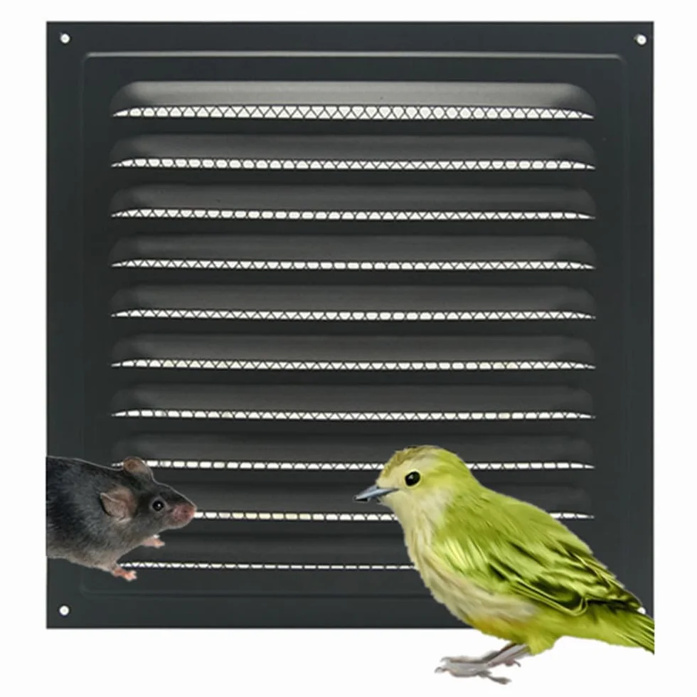 Rejilla de ventilación cuadrada de metal con pantalla de insectos integrada para mejoras del hogar, cubierta de conducto de ventilación de 25 x 25 cm