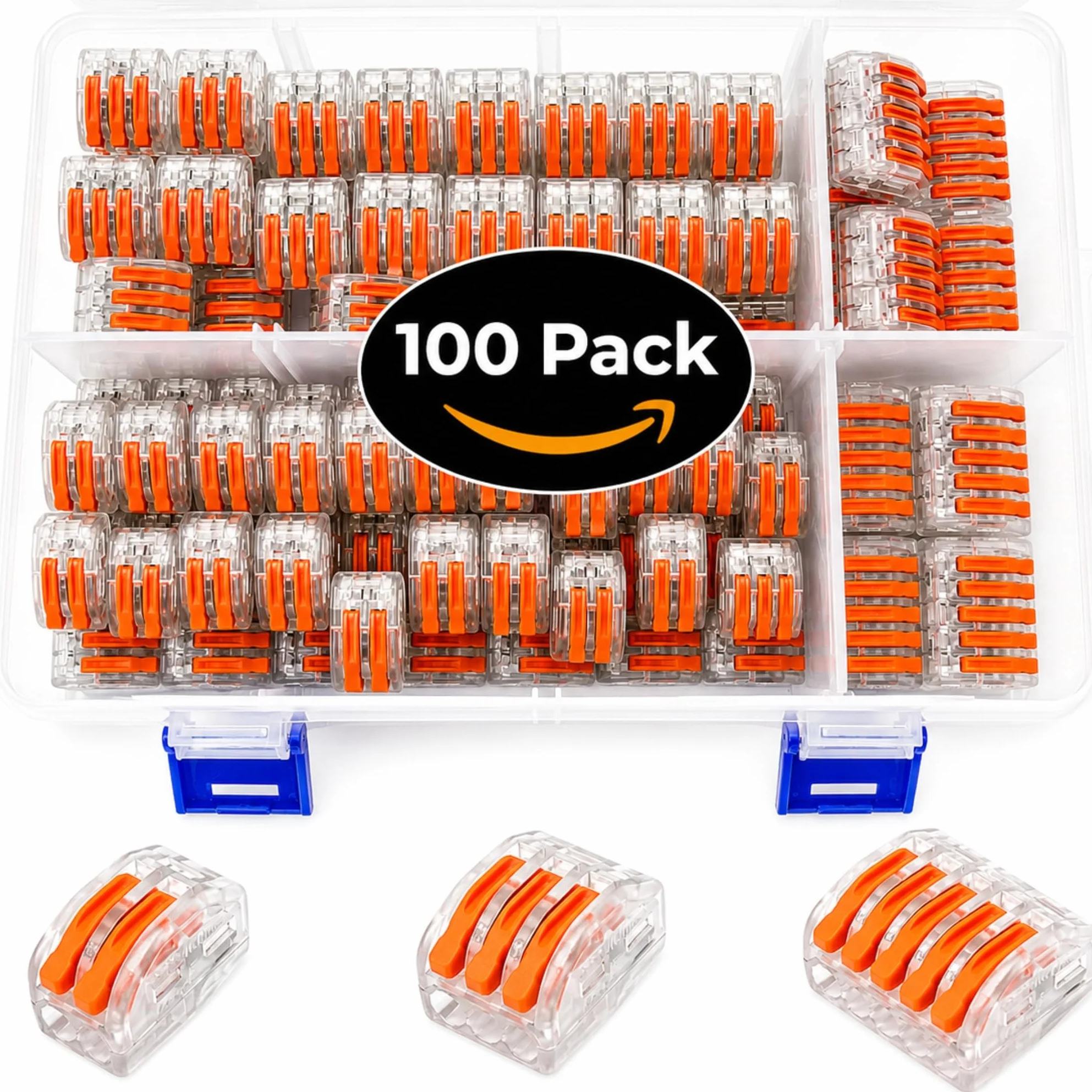 100 Conectores Rápidos de Cable Eléctrico con Palanca, Terminales Transparentes y Reutilizables para Empalme de Cobre y Aluminio, 2/3/5 Vías, Instalaciones Seguras en Hogar y Oficina