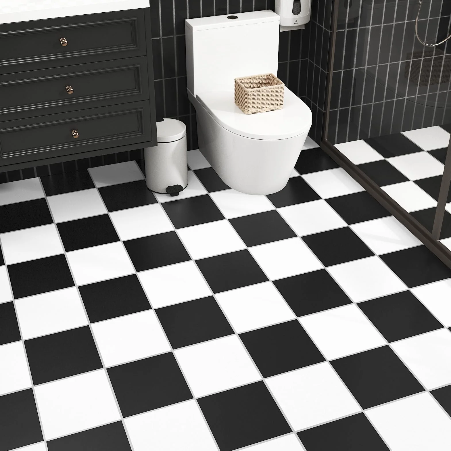 Baldosas Adhesivas Suelo Blanco y Negro Parquet Adhesivo Suelo Vinilo Autoadhesivo Impermeable Para Cocina Baño Losetas Autoadhesivas Blanco y Negro 12 Piezas 30 x 30cm