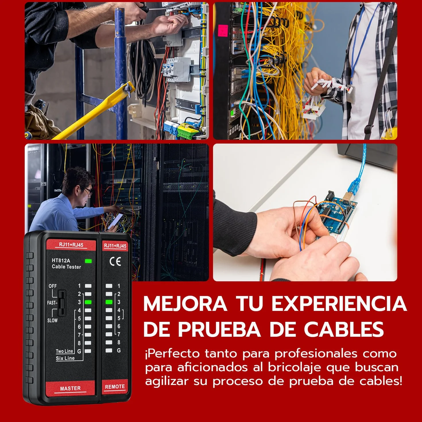 Mcbazel Comprobador de Cables de Red RJ11 RJ45, Tester LAN para CAT6A CAT6 CAT5E CAT5