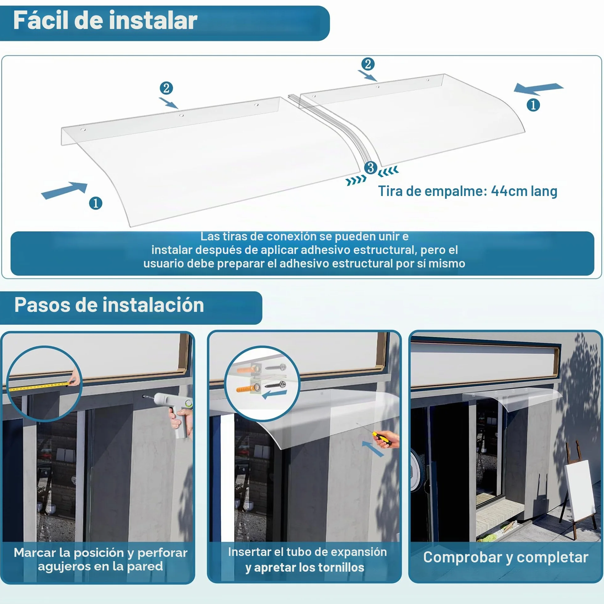 Froadp Marquesina para puerta 50x80 cm Techo PET Transparente 3,5 mm Protección Lluvia UV
