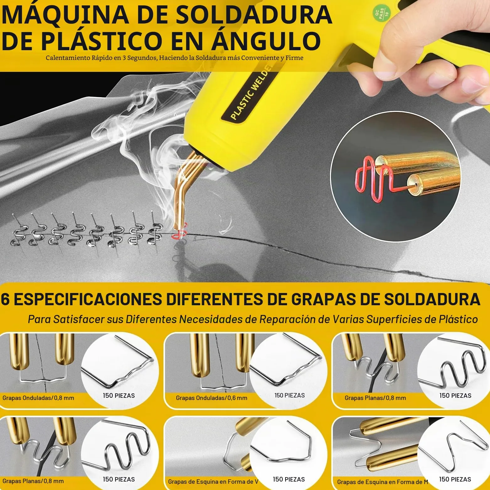 200W Soldador de Plástico,Plástico Soldadura Máquina con 900PCS Grapas,Kit de Reparación de Parachoques de Coche para la Reparación de Piezas de Plástico Automotrices