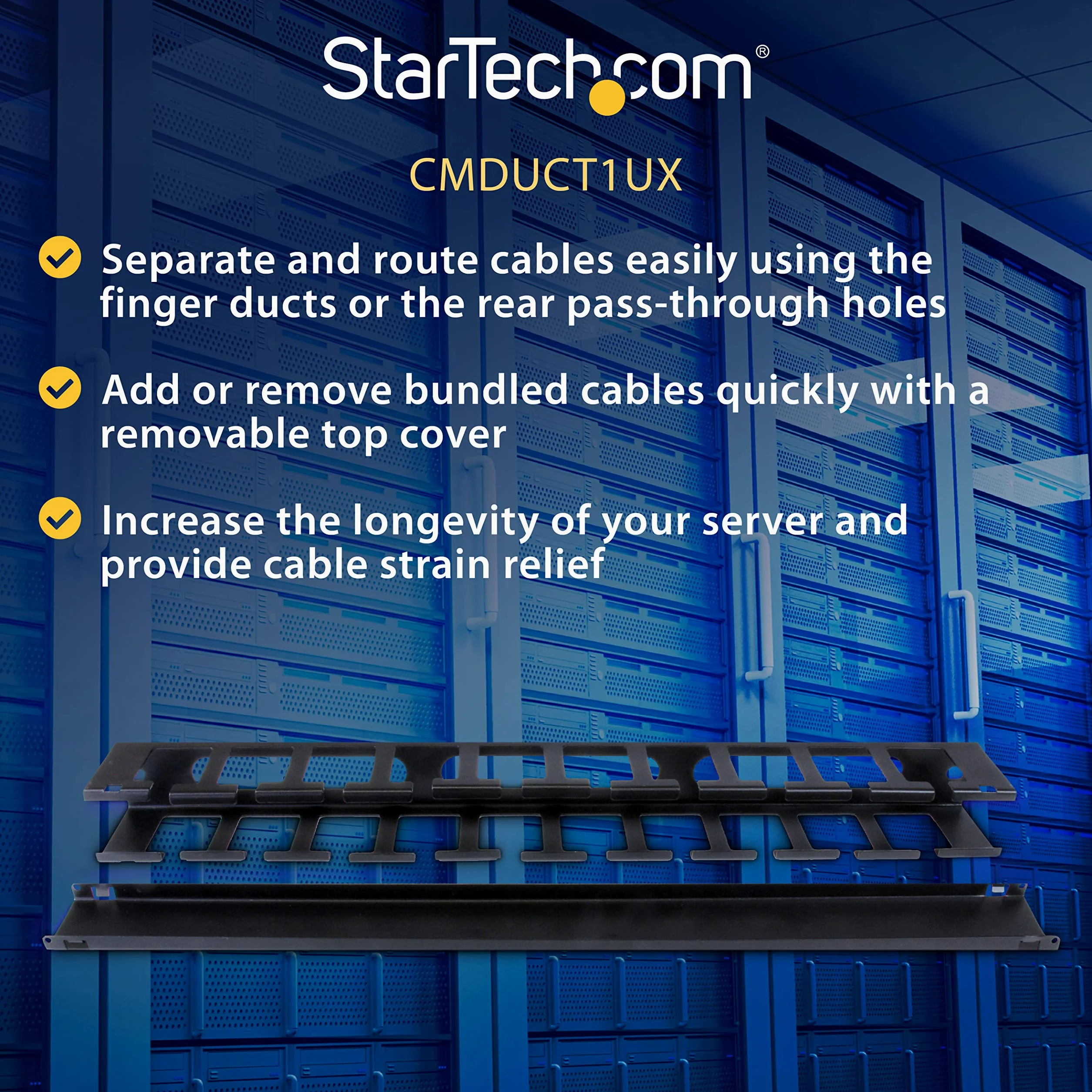 StarTech.com 1U Covered Cable Finger Duct, CMDUCT1UX